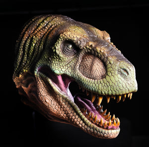 T Rex Head Wall Mount Prop jungle green dinosaur latex head