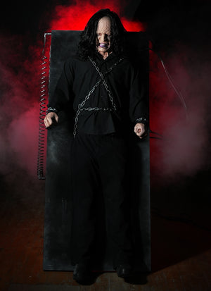 The Villain animatronic haunt prop by Distortions Unlimited thrashes violently