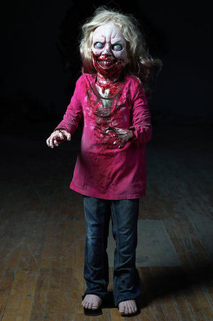 Grisly Girl creepy standing prop with bloody face and hands