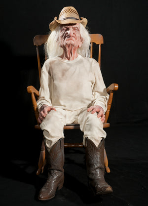 Grandpa old man animatronic prop for porch and home decor