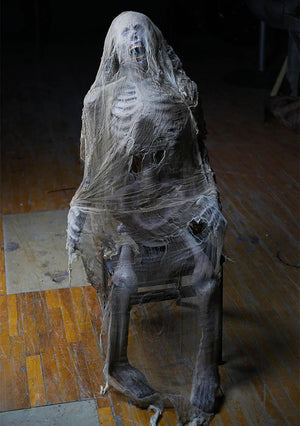 Mortal Remain scary skeleton wrapped in creepy cloth for Halloween decorating