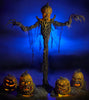 8 Ft tall Halloween prop called Pumpkin Stalker, shown here with separate products Grizzly Gourd, Jack Attack, and the prop versions all by Distortions Unlimited.