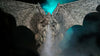 Stone Master Gargoyle animatronic prop with wings stretched and blowing fog