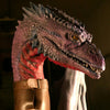 Dragon animatronic head close up with incredible scales and detail.