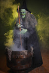 Witches Brew wicked witch Halloween animatronic prop with smoking cauldron 